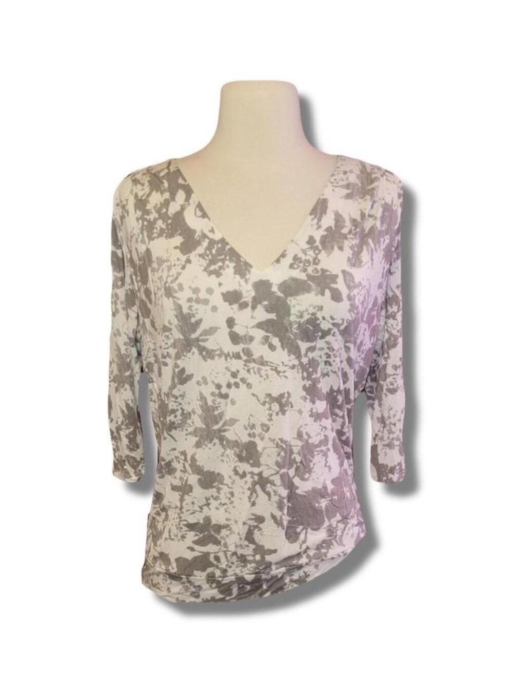 Anthropologie Postmark Shirt Womens Small Gray White Modal 3/4 Sleeve Tie Back